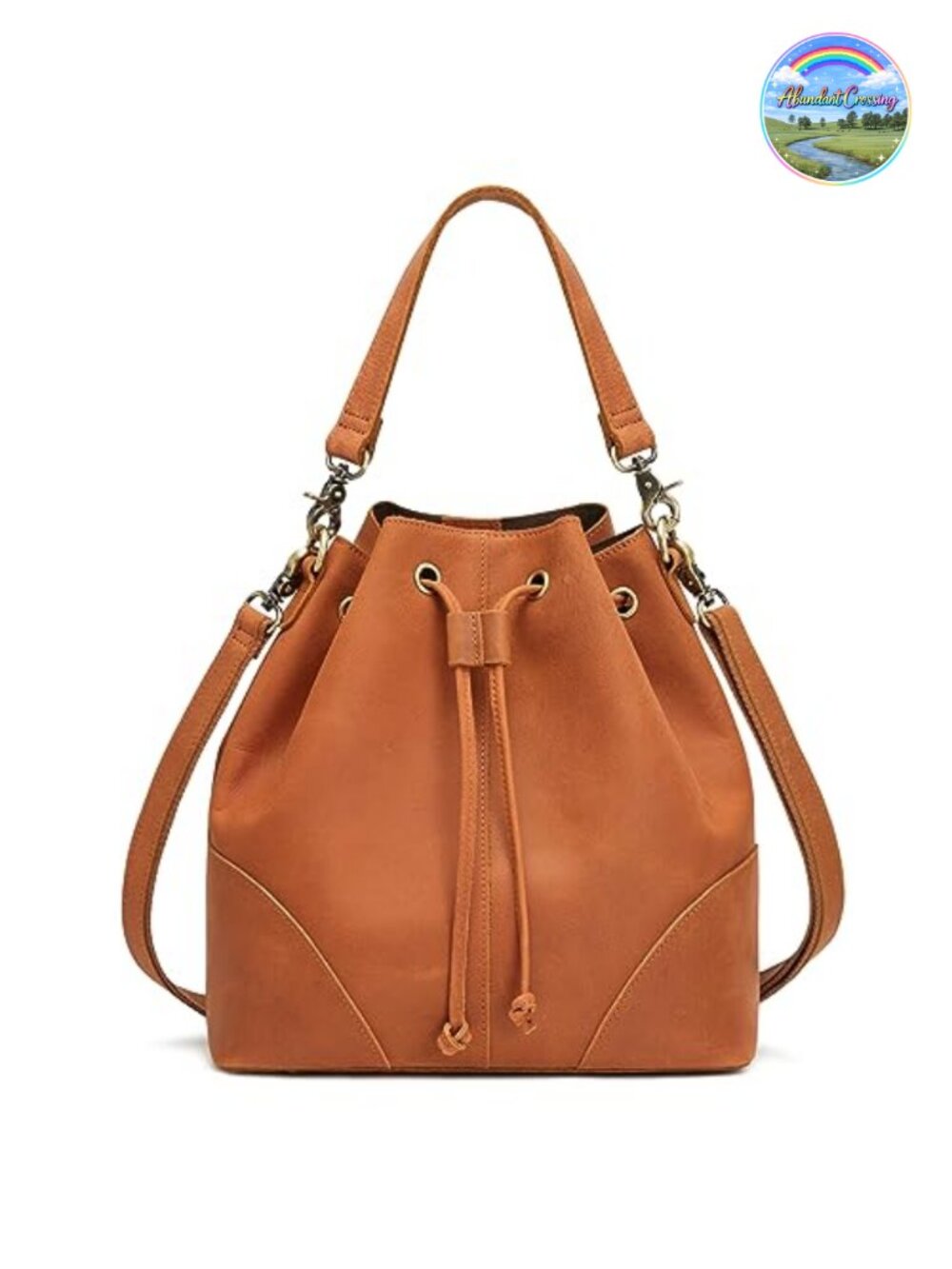 Genuine Leather Bucket Crossbody Purse Drawstring 2 Straps Women's Bag